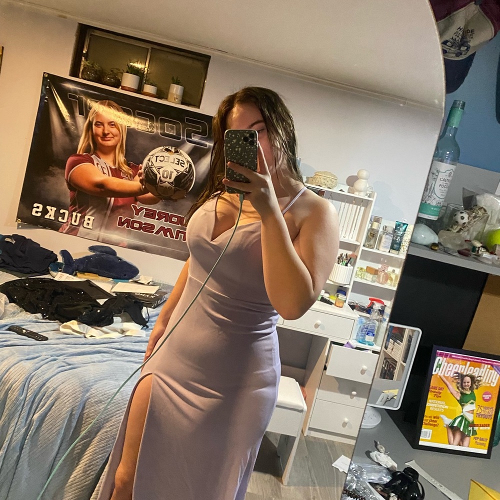 Windsor Purple Gown with Spaghetti Straps and V-Neck for Prom